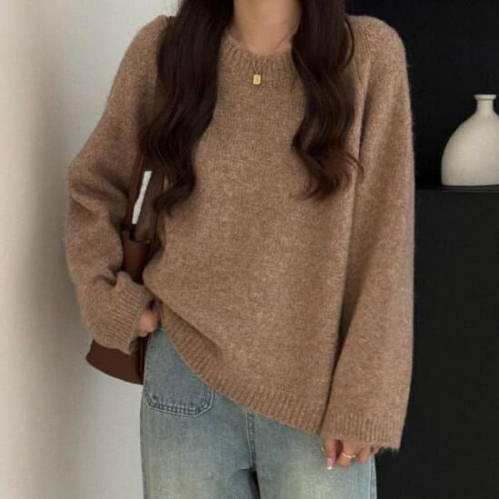 Navava Daily Solid Round Neck Long Sleeve Knit Sweater Nk2508