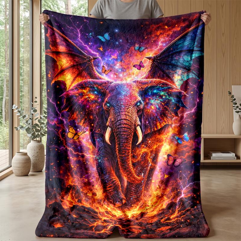 Fantasy Elephants with Mandalas Theme Blanket Lightweight Warm Flannel Blanket Decorative Throw Blanket for Home Decoration