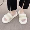 Thick-bottomed fluffy slippers for women's outer wear 2025 new autumn and winter cotton towing net red pearl fashion plush slippers spring and summer