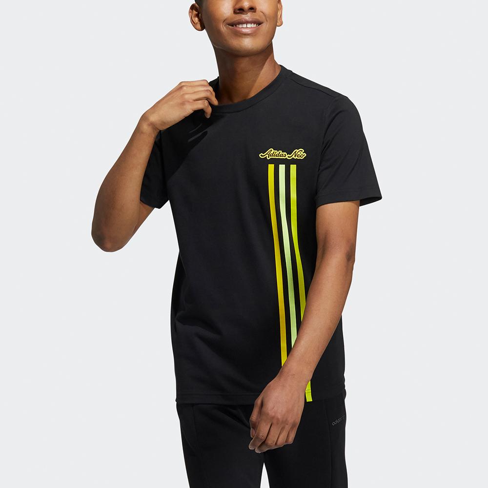 Adidas Neo Printed Stripe Sports Round Neck T-Shirt Men Tops Black GS2578