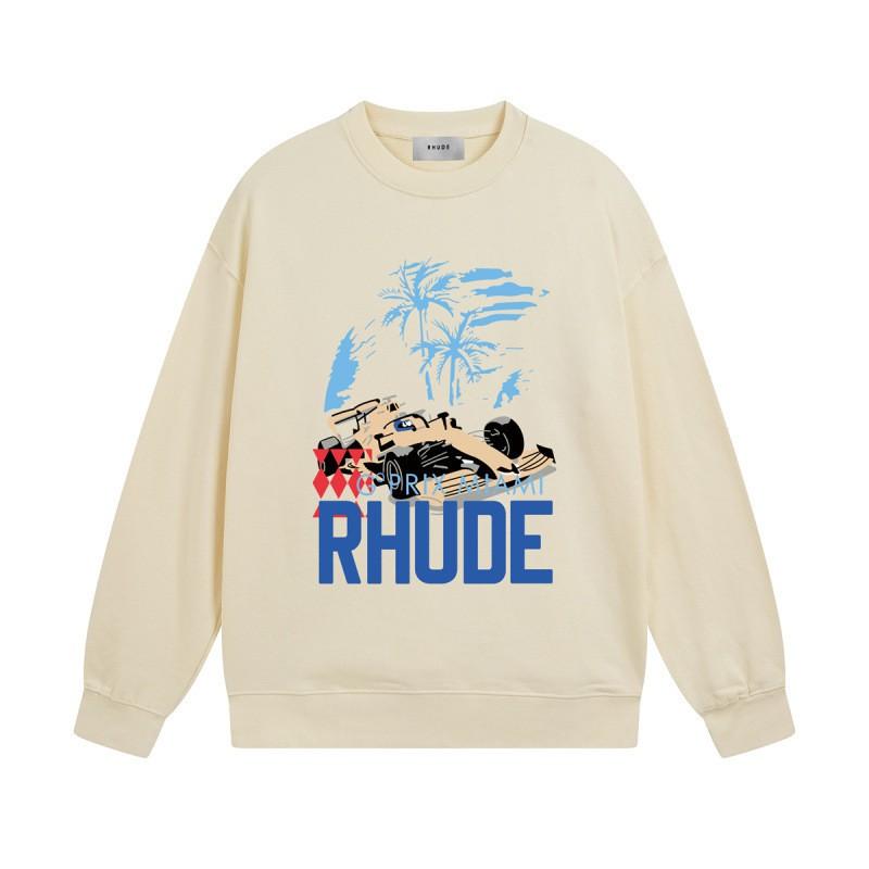 Rhude Vintage Letter Print Oversized Hoodie Men Women Casual Streetwear Sweatshirt
