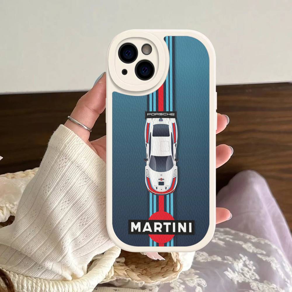 M-Martini Racing Horizontal Stripe For IPhone 16 15 14 13 12 11 Pro Max Plus Shockproof Leather Soft Phone Cover