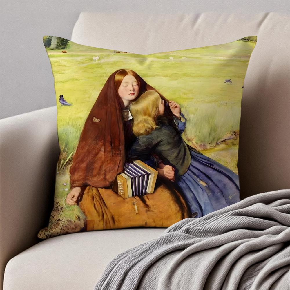 classical JJohn Everett Millais Cushion Cover Pillowcase Antidustmite Invisible Zipper Short Plush Sofa Cushion