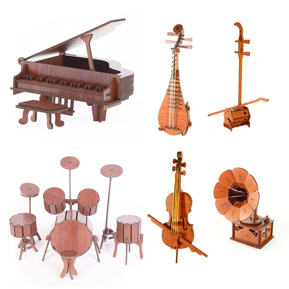 3D Stereo Musical Instrument Puzzle Model: Piano, Gramophone & Jazz Drum DIY Educational Gift