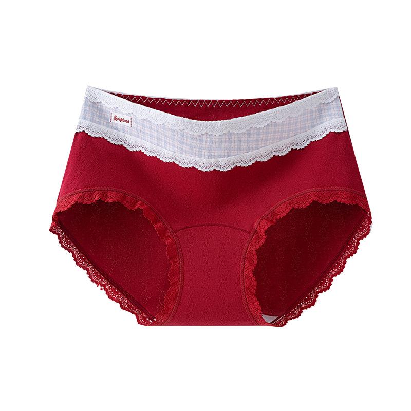 

Girls Spring and Autumn New Lace Cotton 10A Antibacterial Cotton Extended Crotch No Trace Middle Waist Triangle Briefs XL червоний
