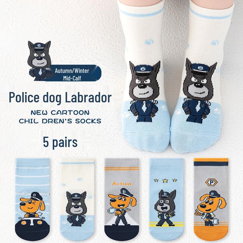 Labrador Kids' Mid-Tube Cotton Socks - Cute Cartoon Styles for Boys (Spring, Autumn, Winter)