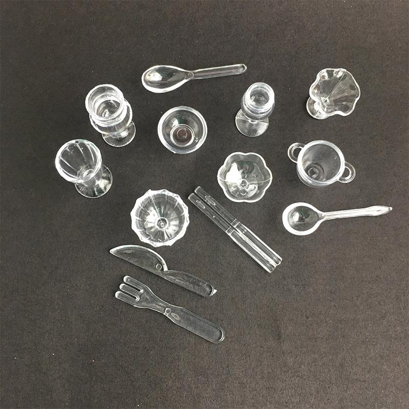 13Pcs/Set Mini Transparent Kitchenware Toy Drink Cups Dish Plate Tableware Miniatures Diy Pretend Play Mini Plastic Cup Toy