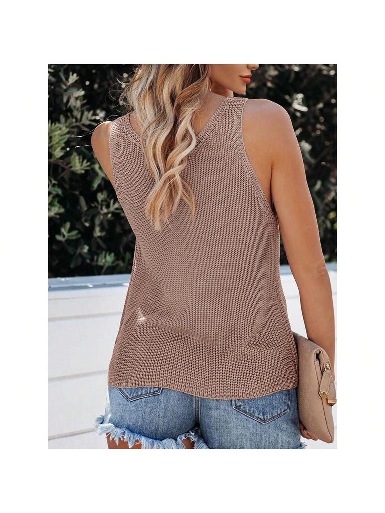 Women's Sleeveless V Neck Sweater Vest Loose Knit Cami Tank Top for Spring Summer