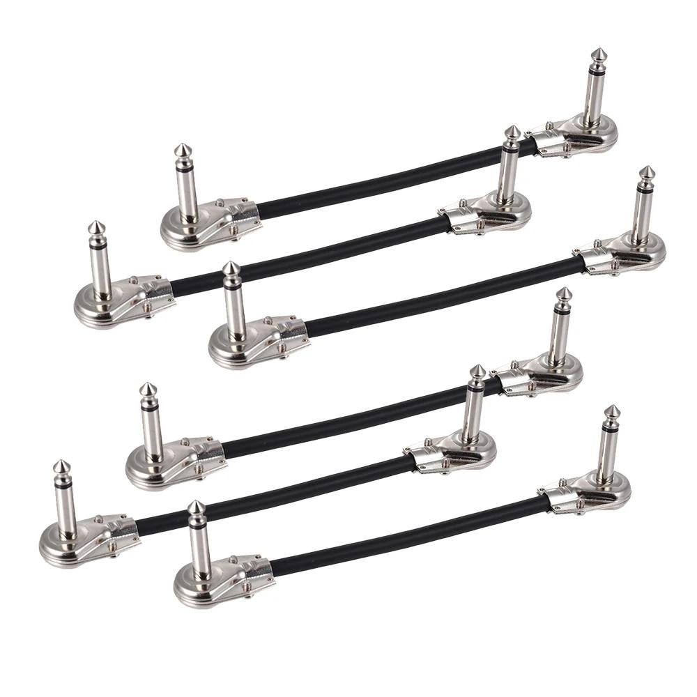 15cm/ 6in 30cm Guitar Effect Pedal Instrument Patch Cable 1/4" Silver Right-angle Plug Black PVC Jacket, 6-Pack