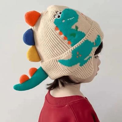 [Feiertagsmütze] Leichte weiße Acryl-Dinosaurier-Strickmütze | Feiertagsmotivierter winddichter Ohrenschutz für 3- bis 14-Jährige - Maschinenwaschbar