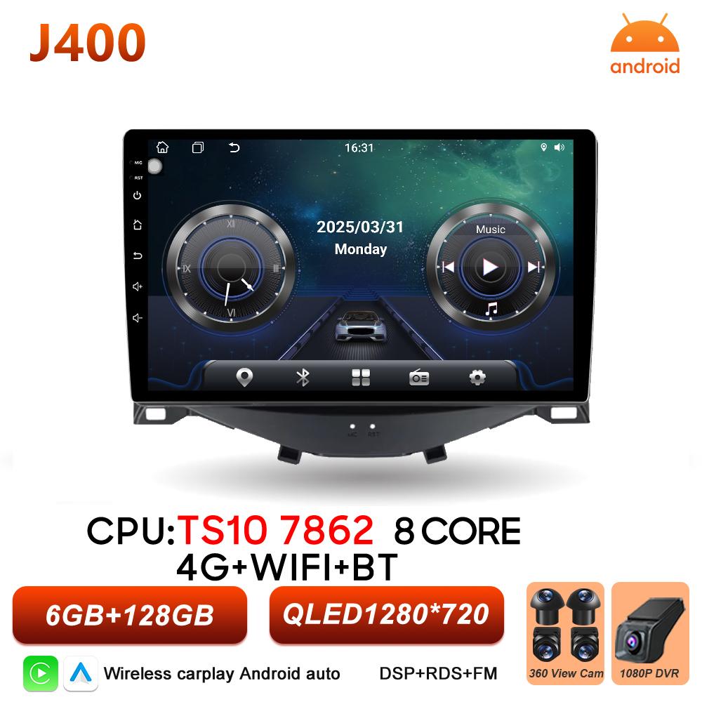 Android 16 Auto Car Radio For Toyota Aygo Peugeot 108 Citroen C1 2014-2020 Wireless Carplay Multimedia Car Stereo BT Navigation