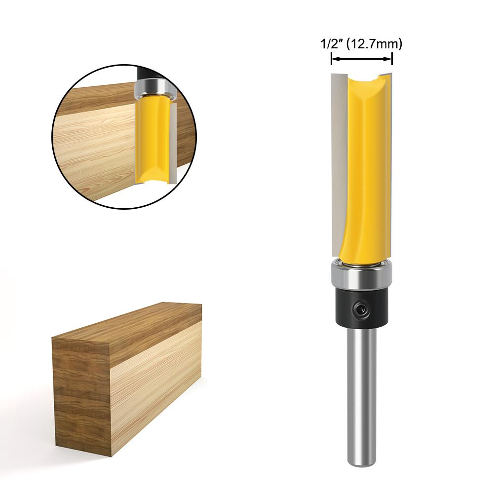 4PCS 6mm Shank Flush Trim Router Bit Blade Template Pattern Bit Bearing 1/2  Straight End Mill For Woodworking