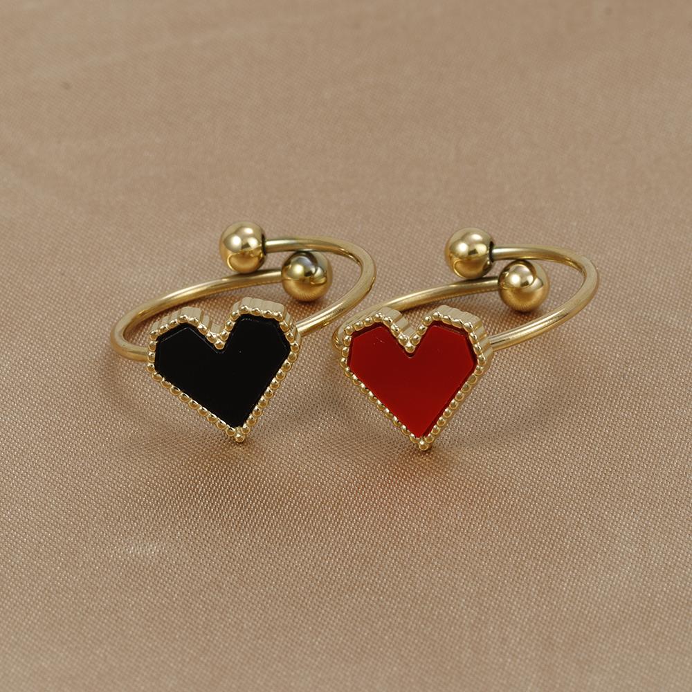 Fashion Stainless Steel Heart Shaped Rings For Women Classic Adjustable Size Gold Color Ring Wedding Party Jewelry