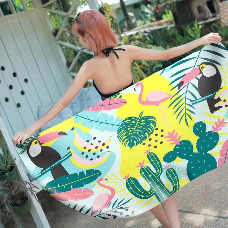 Summer Tropical Animal Beach Towel Flamingo Bird Bath Towel Sport Travel Gym Yoga Spa Towels Microfiber Quick Dry Swimming Cover