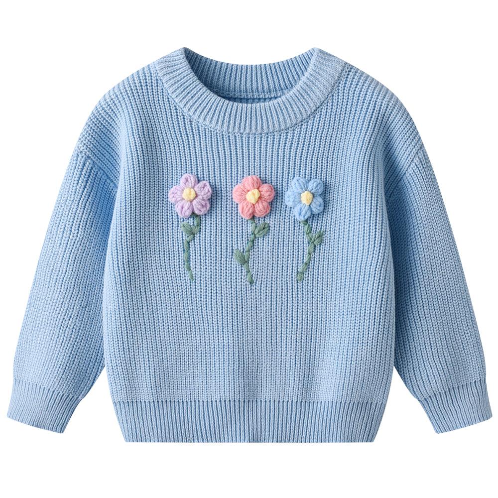 Hand-embroidered Flower DIYs Baby Pullover Bottoming Sweater Birthday Girl Sweater