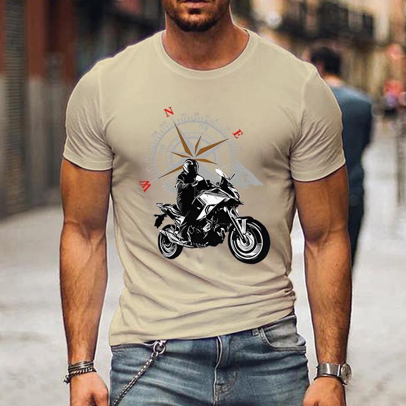 Camiseta Gráfica de Motocicleta de Montanha e Bússola Camisa Divertida de Viagem para Homens Moda Harajuku Camiseta Solta Marca Masculina Camisetas de Motocicleta