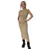 Yousheng 2 Pcs/Set Women Sweatshirt Dress Set Round Neck Long Bat Sleeve Loose Top Slim Fit Slit Hem Midi Dress Casual Commuting Outfit Thick Fall