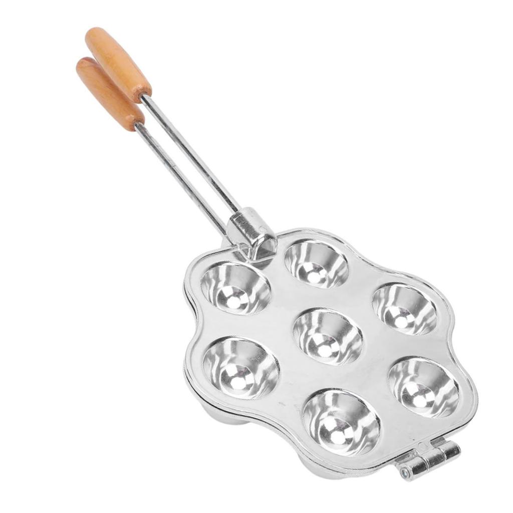 Egg Tart Mold 7 Holes Reusable Aluminum Alloy Cake Baking Mould for Mini Cake Pudding with Wooden Handle