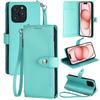 WEFOR Wallet Case for iPhone 15 14 13 12 11 Pro Max XS Max XR SE 2022 7 8, Zipper Card Holder, Wrist Strap, Magnetic Flip Cover