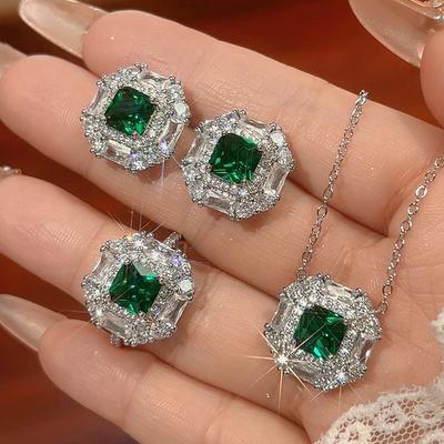 Jewelry Set, Stud Earrings, Rings, Necklaces, Colorful Treasures, Emeralds, Light Luxury And High-End Women