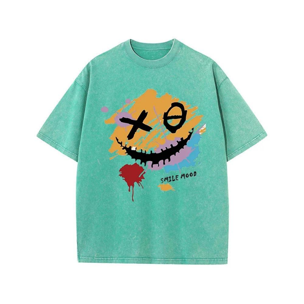 Oversized Graphic T-Shirt Men Streetwear Paint Graffiti Print Cotton Short Sleeve Round Neck Loose Fit Comfortable Casual