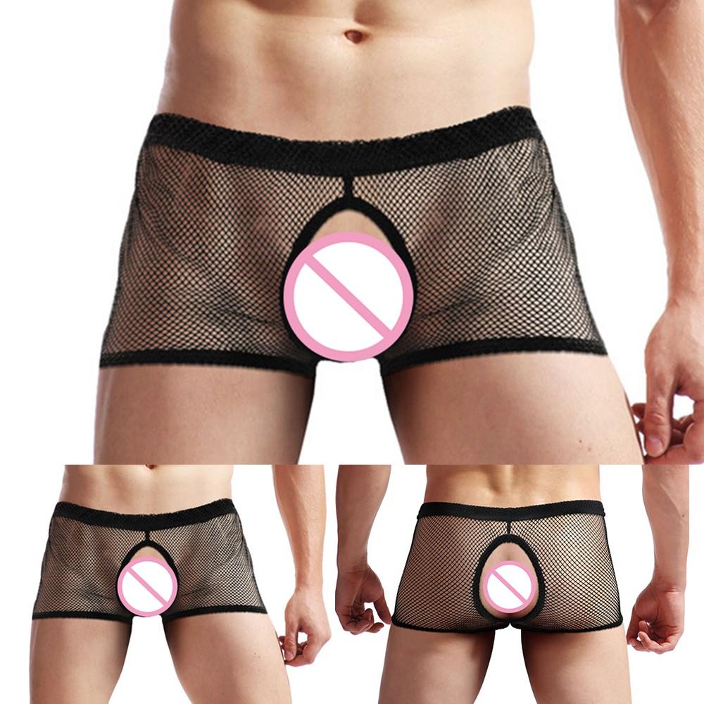 See Through Men Underpants Sexy Boxer Sheer Breathable Trunks