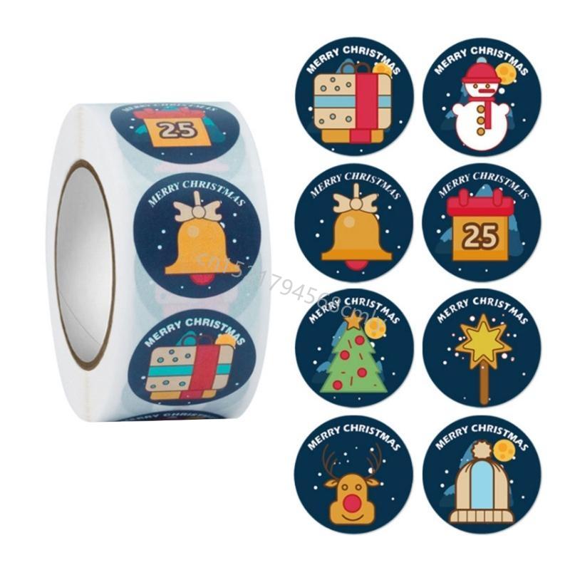 500pcs/roll Merry Christmas Stickers 8 Designs Round Holiday Label Sticker DIY Gift Box Baking Cards Envelope Stationery 6XDE