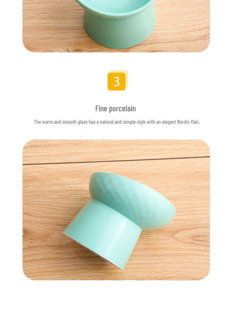 Ceramic Slanted Cat Bowl, High-Sided for Cervical Spine Protection, One-Piece Design.