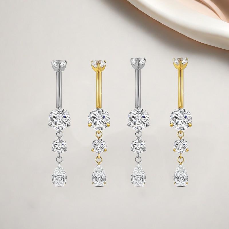 Gaibei Stylish Titanium Zircon Water Drop Navel Ring