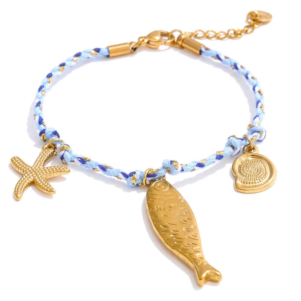 Yhpup Fashion Handmade Jewelry Rope Braided Starfish Shell Fish Drop Bracelet Bangle Oceanic Style Summer Daily Wear Jewelry