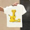 Short Sleeve Summer T-shirt Tops Cotton Tee for Pokemon Pikachu Anime A-Z Letters Printed Cute Clothing Children Casual Clothes