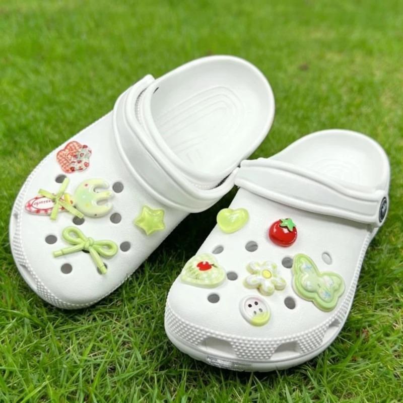 10PCS Green Fresh Fruit Cartoon Clog Charms DIY Shoe Pendants Cute Ornaments for Garden Shoes Xmas Party Kids Gift Decorations