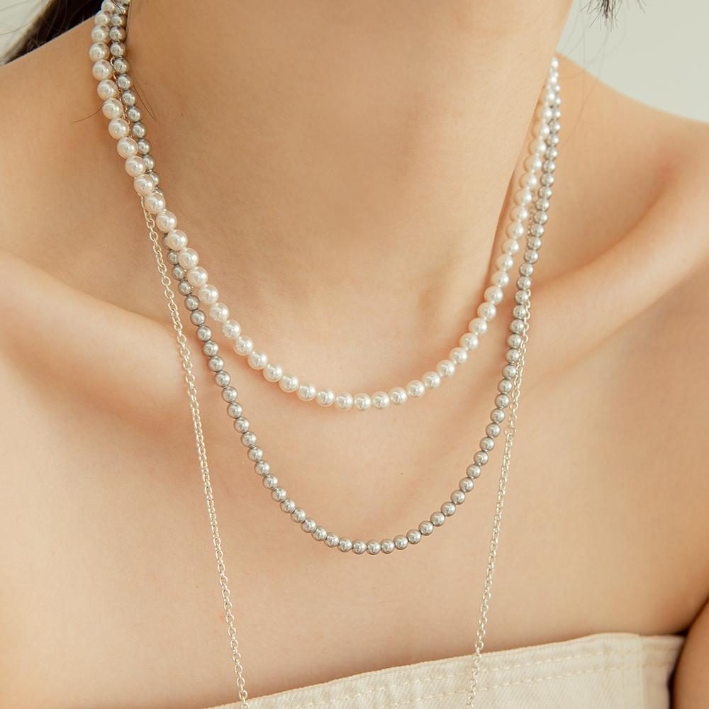 Lunne Silver 925 Two-Way White Gray Pearl Necklace #Lsn51