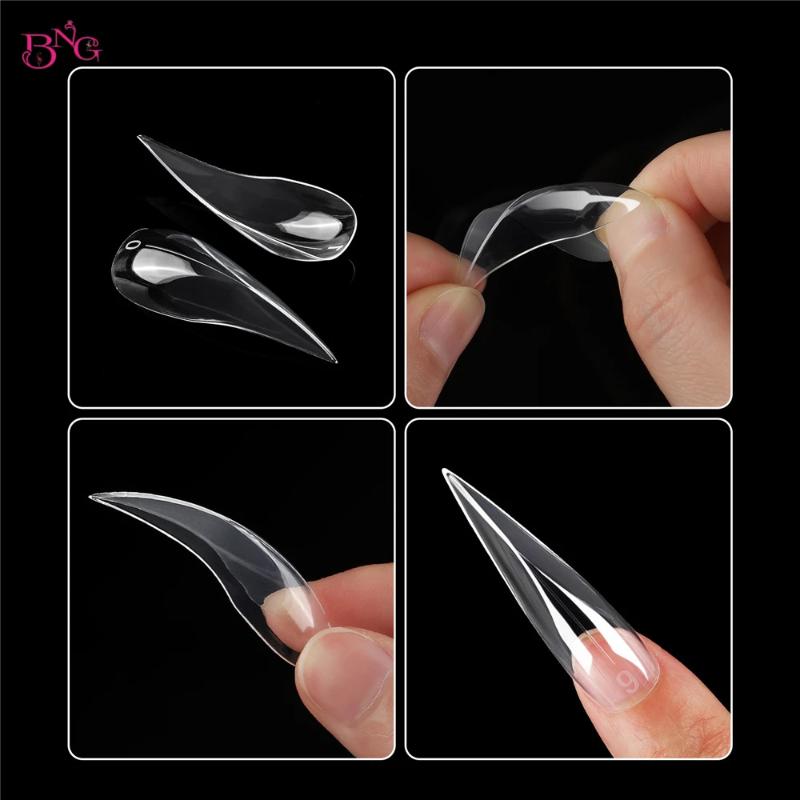 140Pcs/Box Short Curved Stiletto Nail Dual Form For Nail Extension Of 3D Cat'S Claw Sculptural Acrylic Nails Full Cover Molds
