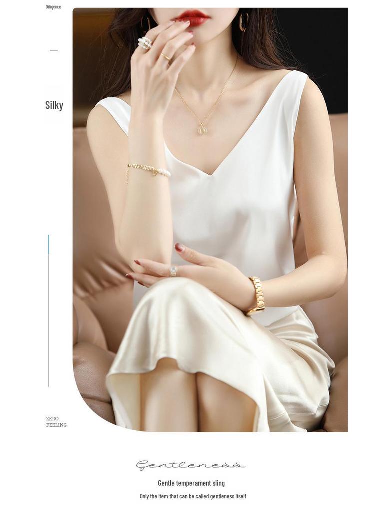 Women's Summer Silk Camisole, Satin V-Neck Top, Unique Base Layer.