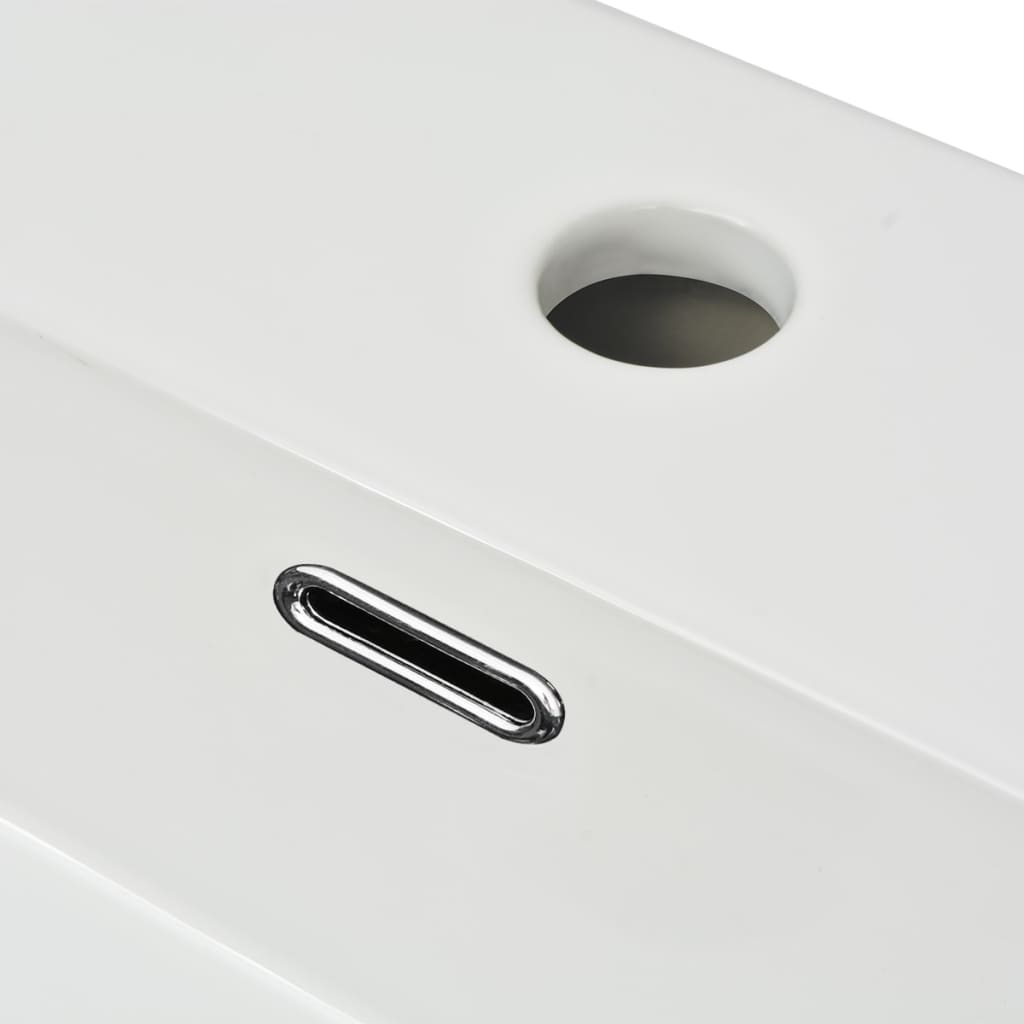 White Ceramic Washbasin with Faucet Hole 60.5 X 42.5 X 14.5 Cm