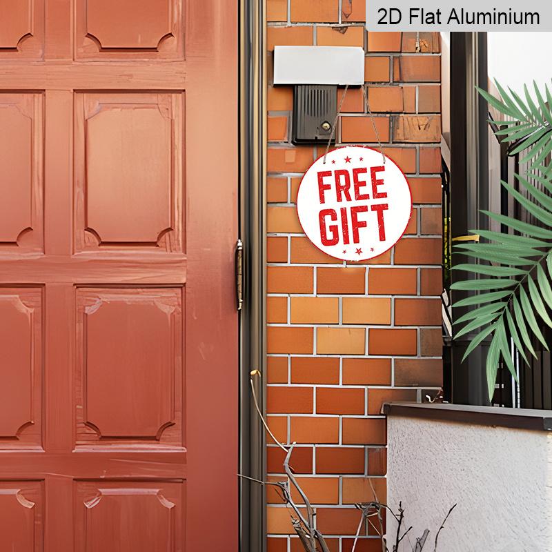 2D Flat1pc Aluminum Decorative Piece with “Free Gift” Theme 7.87 Inches × 7.87 Inches Perfect for Decorating Bars, Kitchens, Cafes, Family Rooms