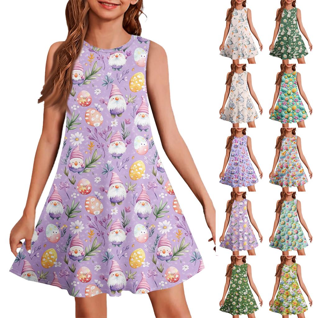 Vestido de verano para niña, sin mangas, estampado, color, informal