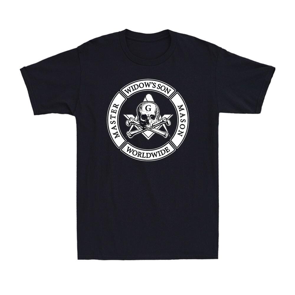 Master Widow s Son Mason Worldwide Skull Compass Square Masonic Men s T-Shirt XXXXL