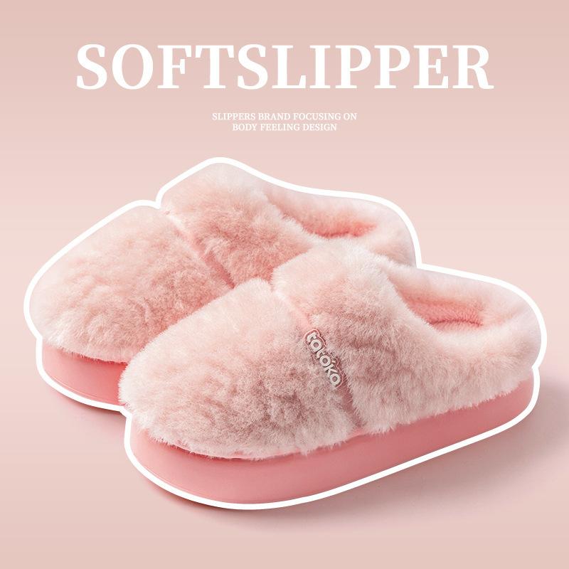 Autumn and Winter New Cotton Slippers Couple Indoor Household Thick Bottom Autumn and Winter External Wear Warm Plush Cotton Slippers