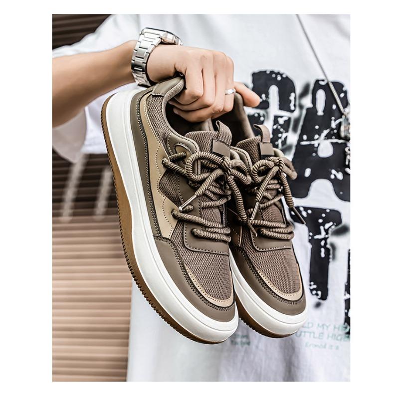 Men's Platform Sneakers Autumn New Breathable Mesh Non Slip Soft Sole Running Shoes Vintage Cross Tied Casual Flats