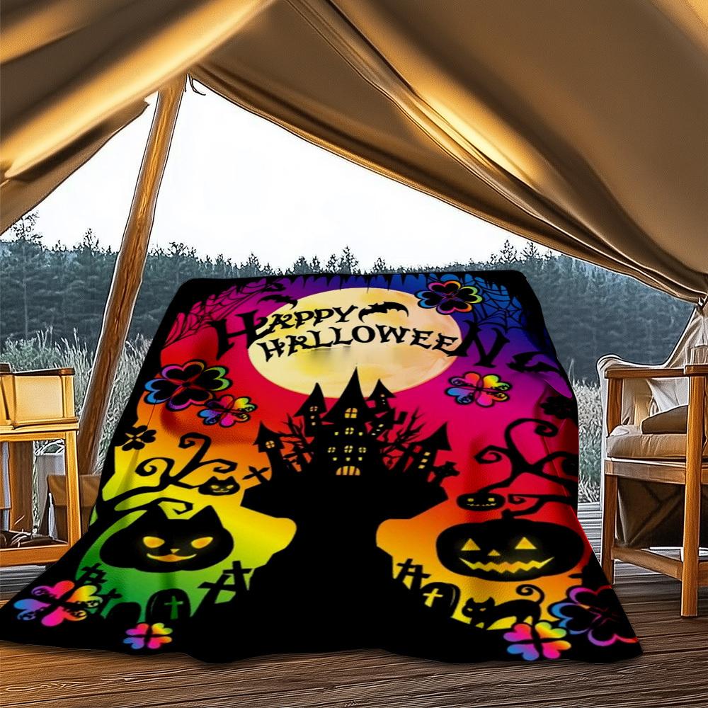 1pc Halloween Decorations Throw Blanket Polyester Fiber, Lightweight Flannel, Soft & Warm, All Season Use for Outdoor, Camping Digital Print