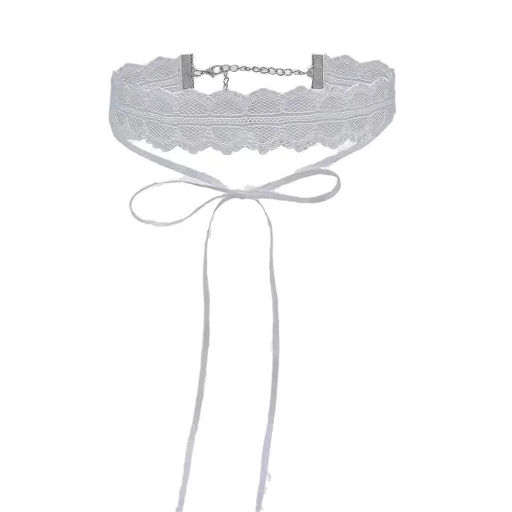 Sweet Cool Girl Choker din dantelă albă Fundă Lanț claviculă Strat dublu Pure Lust Sweet Guler Femei