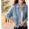 Korean Style Short Jacket for Women, Loose-fitting Workwear Jacket with Drop-shoulder Sleeves and Long Sleeves