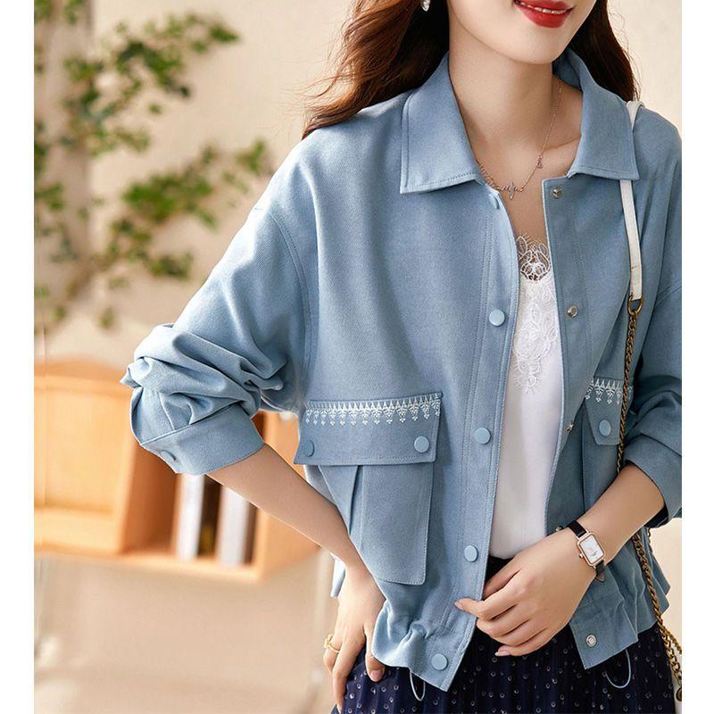 Korean Style Short Jacket for Women, Loose-fitting Workwear Jacket with Drop-shoulder Sleeves and Long Sleeves