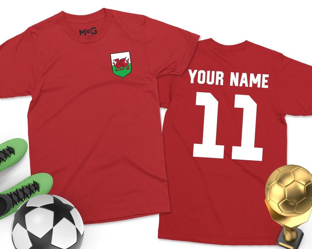 

Personalised Wales Football T-shirt Custom Name Text Number Footballer Gift Top 2XL
