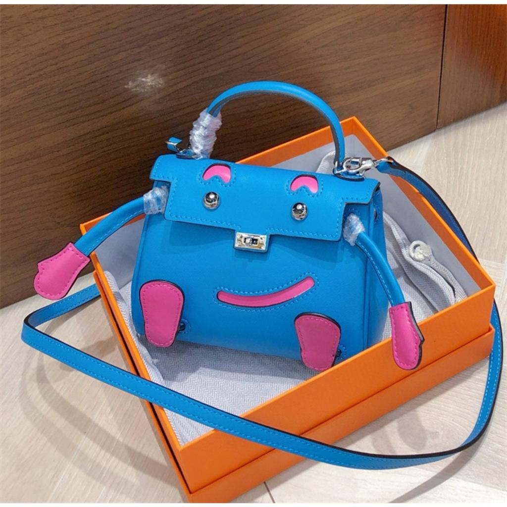 Smiley Bag 2025 New Cute Mini Messenger Bag First Layer Cowhide Shoulder Handbag Spoof Kelli Bag Woman