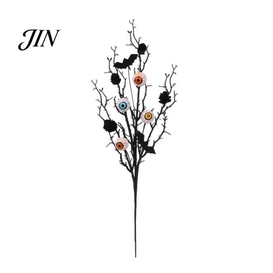 Halloween Horror Atmosphere Decor Black Artificial Branches, Scary Eyeballs Picks with Bats Pine Spooky Cones for Gothic Vase Filler, Floral
