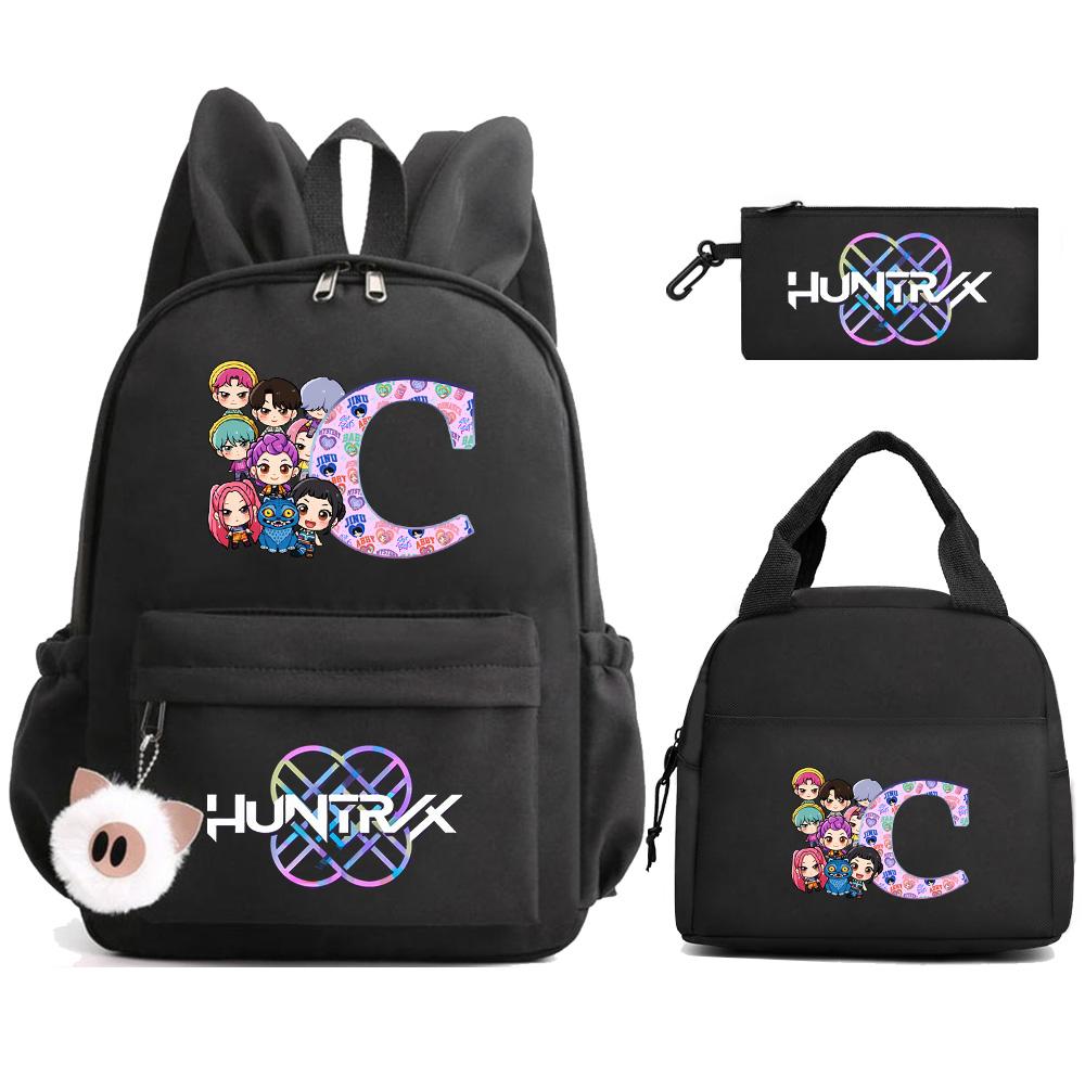 

3Pcs/set 26 English Letter K-Pop Demon Hunters Printed Large Capacity Backpack with Lunch Bag Pengcil Case for Teenager Girl Boy Bookbag Travel Bag