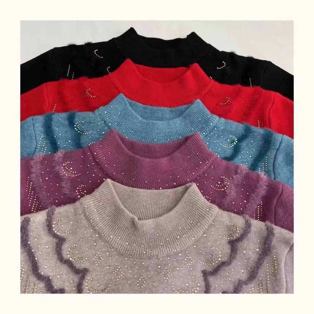 Dámský zimní svetr s polovičním vysokým límcem a silným fleecem - Módní volný střih